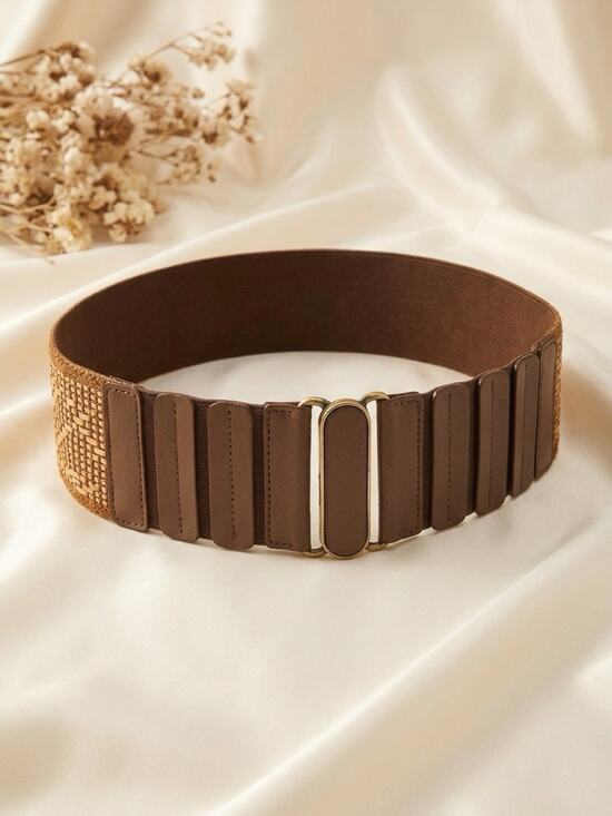 Chico's Accessories - Chico's Leather Crochet Stretch Belt Neutral Size 3/M Mad Max Boho Festival New